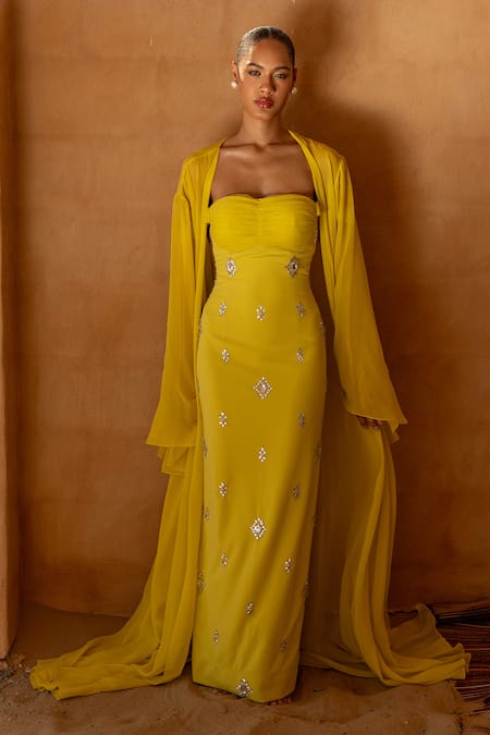 Asra Hand Embroidered Dress With Cape 