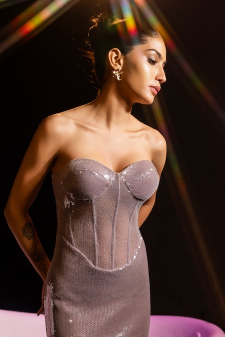 Asra Hand Embroidered Sequin Strapless Maxi Dress 