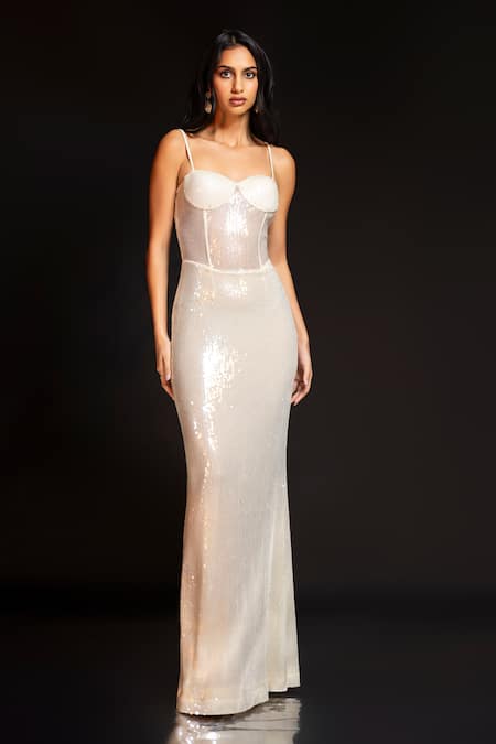 Asra Hand Embroidered Sequin Corset Maxi Dress 