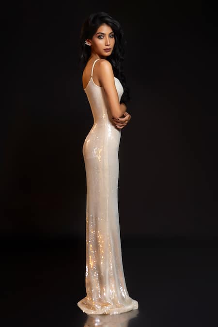 Asra Sequined Hand Embroidered Maxi Dress 