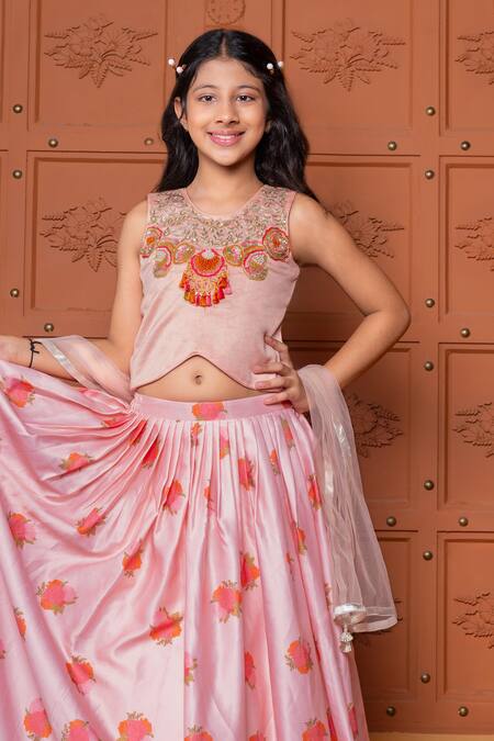 Buy_Kirti Agarwal - Pret N Couture_Pink Chanderi Silk, Modal, Net Foil Printing, Gota Patti, Floral Lehenga Set 