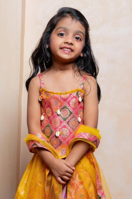 Kirti Agarwal - Pret N Couture_Pink Brocade, Silk, Net Embroidery, Zari Pattern Lehenga Set _Online_at_Aza_Fashions