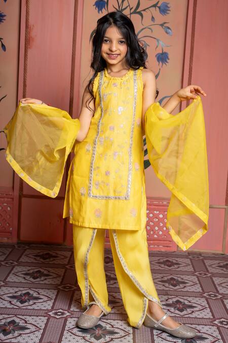 Shop Kirti Agarwal - Pret N Couture Yellow Organza Embroidery, Gota Patti, Zari Kurta Set Online at Aza Fashions Shop_Kirti Agarwal - Pret N Couture_Yellow Organza Embroidery, Gota Patti, Zari Kurta Set _Online_at_Aza_Fashions