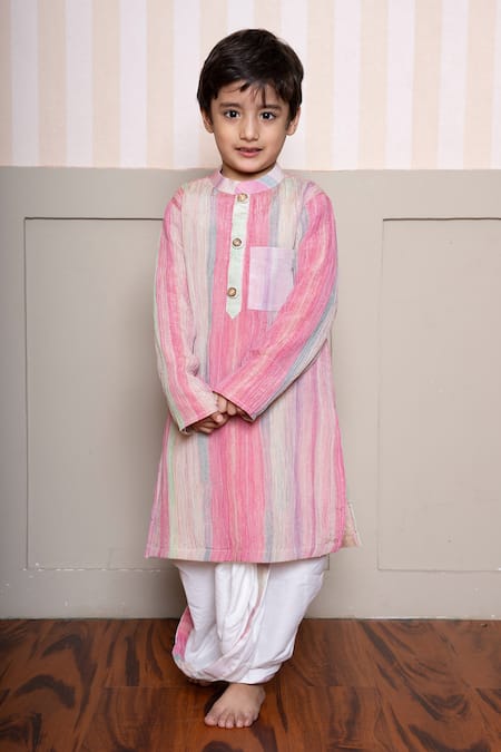 Buy Kirti Agarwal - Pret N Couture Pink Tissue, Cotton, Silk Striped Kurta And Dhoti Pant Set Online at Aza Fashions Buy_Kirti Agarwal - Pret N Couture_Pink Tissue, Cotton, Silk Striped Kurta And Dhoti Pant Set _Online_at_Aza_Fashions