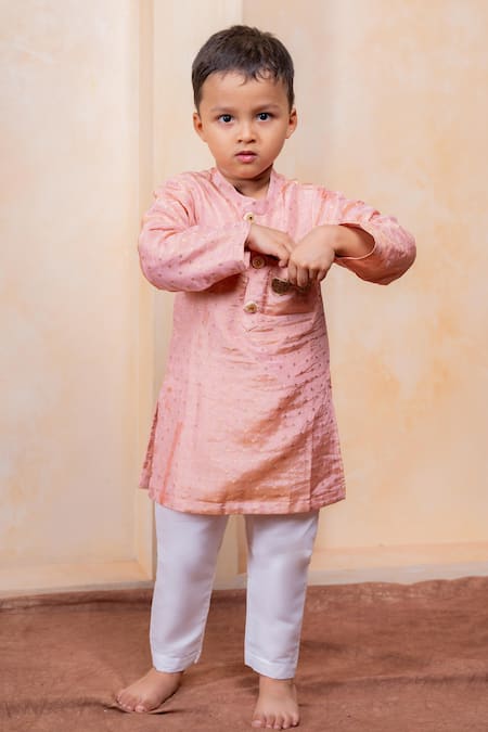 Buy_Kirti Agarwal - Pret N Couture_Pink Silk, Cotton Embroidery, Zari Woven Pattern Kurta And Pyjama Set _Online_at_Aza_Fashions