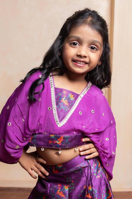 Kirti Agarwal - Pret N Couture Purple Silk, Chinon Mirrors, Piping, Tassels Printed Kaftan Top And Palazzo Set at Aza Fashions Kirti Agarwal - Pret N Couture_Purple Silk, Chinon Mirrors, Piping, Tassels Printed Kaftan Top And Palazzo Set _at_Aza_Fashions