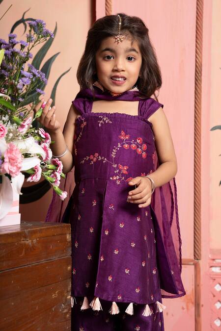 Kirti Agarwal - Pret N Couture_Purple Organza Embroidery, Tassels Kurta Set _Online_at_Aza_Fashions