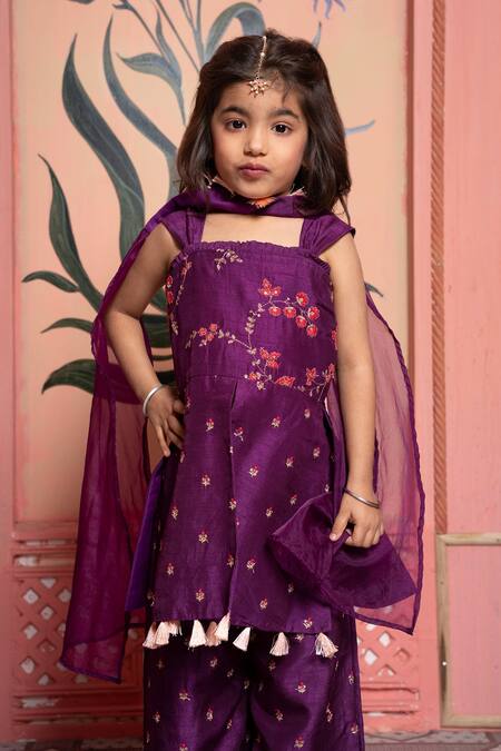 Shop_Kirti Agarwal - Pret N Couture_Purple Organza Embroidery, Tassels Kurta Set _Online_at_Aza_Fashions