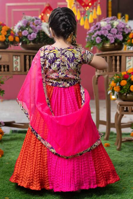 Buy_Kirti Agarwal - Pret N Couture_Purple Crepe, Crinkle, Silk, Organza Embroidery, Floral Blouse Lehenga Set _Online_at_Aza_Fashions