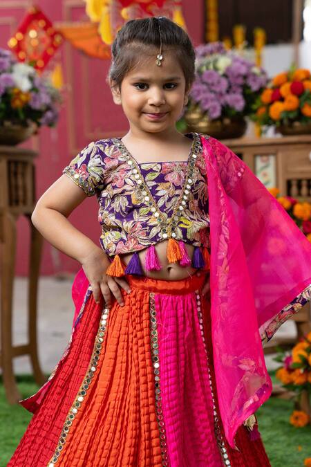 Shop_Kirti Agarwal - Pret N Couture_Purple Crepe, Crinkle, Silk, Organza Embroidery, Floral Blouse Lehenga Set _Online_at_Aza_Fashions