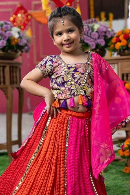 Kirti Agarwal - Pret N Couture_Purple Crepe, Crinkle, Silk, Organza Embroidery, Floral Blouse Lehenga Set _at_Aza_Fashions