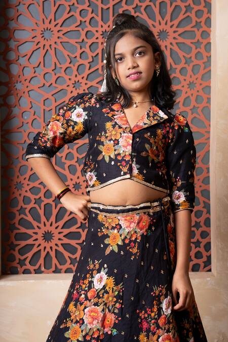 Kirti Agarwal - Pret N Couture_Black Silk Embroidery, Zari Floral Top With Lehenga _Online_at_Aza_Fashions