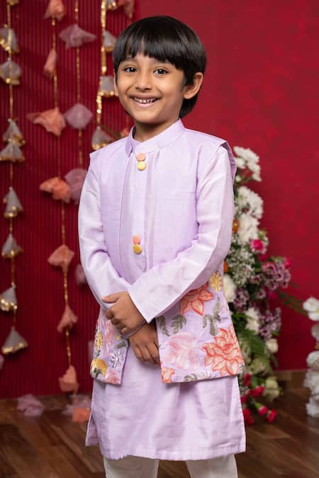 Buy_Kirti Agarwal - Pret N Couture_Lavender Embroidery Floral Jacket Kurta Set _Online_at_Aza_Fashions