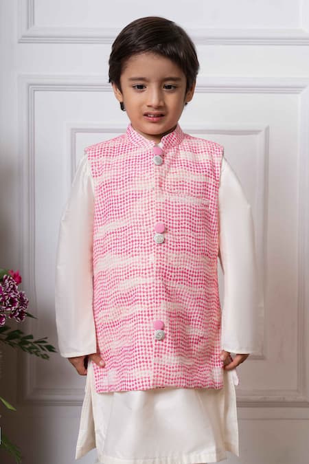 Kirti Agarwal - Pret N Couture_Off White Cotton, Silk Embroidery Pattern Jacket Kurta Set _Online_at_Aza_Fashions