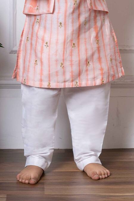 Kirti Agarwal - Pret N Couture_Peach Chanderi Silk, Cotton Embroidery Tie-dye Kurta And Pant Set _Online_at_Aza_Fashions