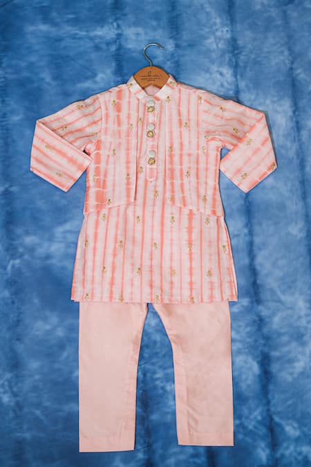 Shop_Kirti Agarwal - Pret N Couture_Peach Chanderi Silk, Cotton Embroidery Tie-dye Kurta And Pant Set _Online_at_Aza_Fashions