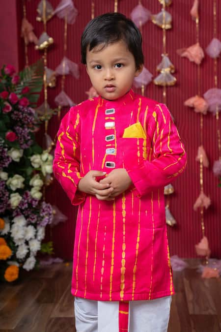 Buy_Kirti Agarwal - Pret N Couture_Pink Modal, Satin, Cotton, Silk Mirrors Tie Dye Work Kurta Set _Online_at_Aza_Fashions