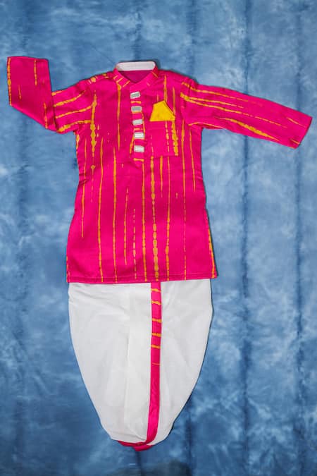 Shop_Kirti Agarwal - Pret N Couture_Pink Modal, Satin, Cotton, Silk Mirrors Tie Dye Work Kurta Set _Online_at_Aza_Fashions