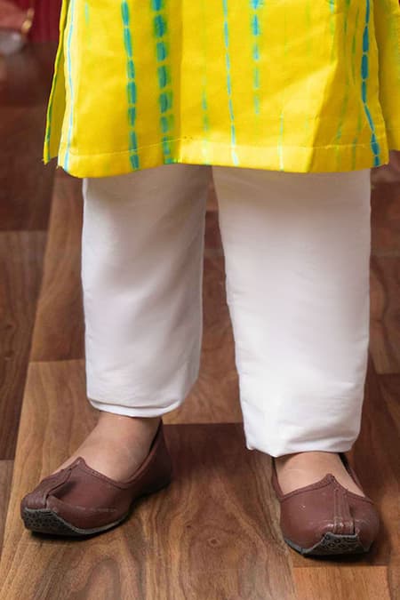 Kirti Agarwal - Pret N Couture_Yellow Modal, Satin, Cotton, Silk Tie-dye Striped Kurta Set _Online_at_Aza_Fashions