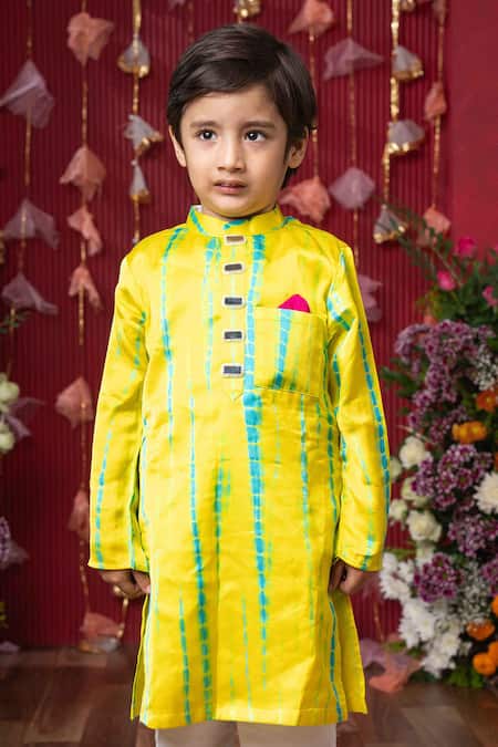 Shop_Kirti Agarwal - Pret N Couture_Yellow Modal, Satin, Cotton, Silk Tie-dye Striped Kurta Set _Online_at_Aza_Fashions