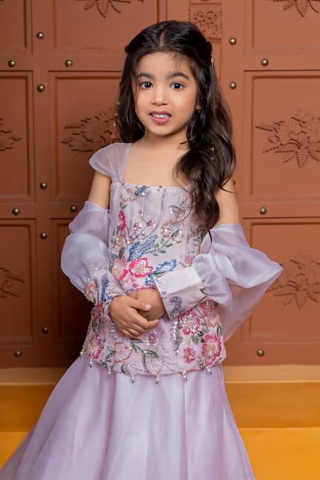 Buy_Kirti Agarwal - Pret N Couture_Pink Organza, Net, Cotton, Silk Embroidery, Sequins, Floral Blouse Lehenga Set _Online_at_Aza_Fashions