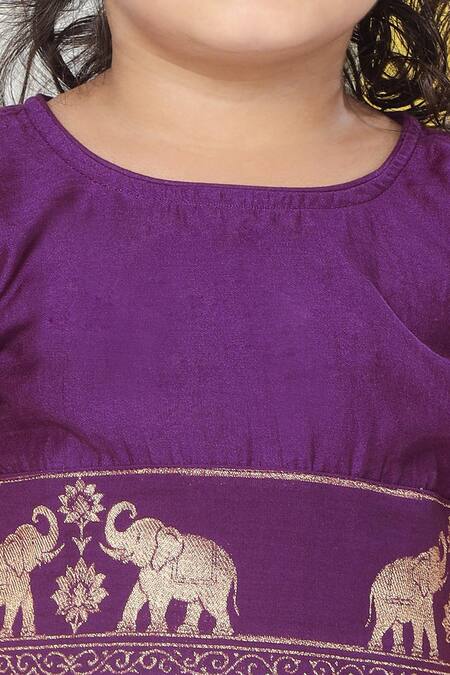 Little Bansi_Purple Cotton Embroidery, Zari Elephant Lehenga Set _Online_at_Aza_Fashions