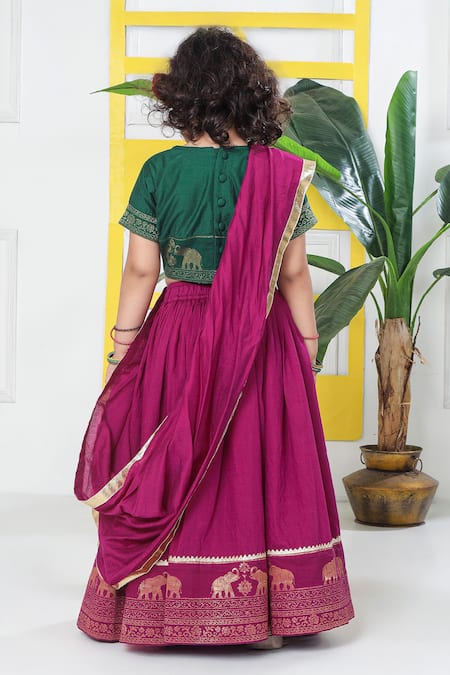 Little Bansi Elephant Embroidered Blouse Lehenga Set 