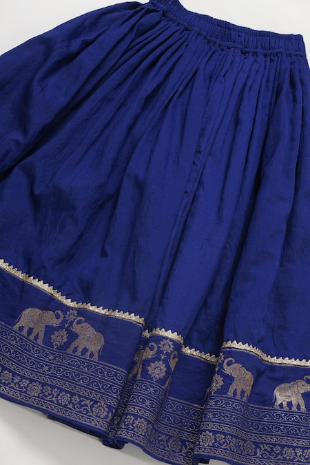 Buy_Little Bansi_Red Cotton Embroidery Elephant Motif Lehenga Set _Online_at_Aza_Fashions
