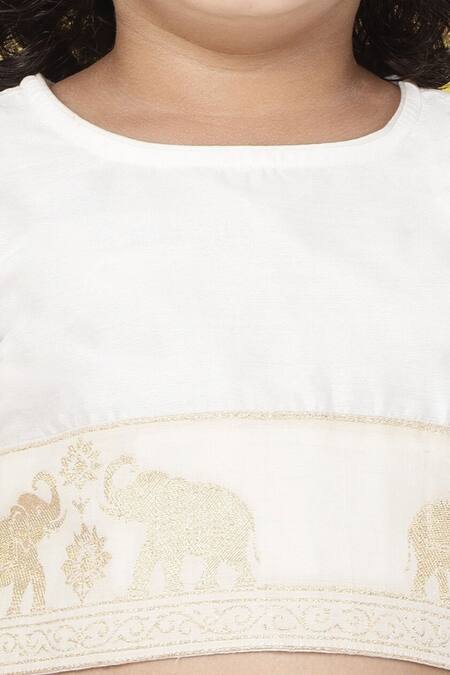 Buy_Little Bansi_Off White Cotton Embroidery, Lace Elephant Lehenga Set _Online_at_Aza_Fashions