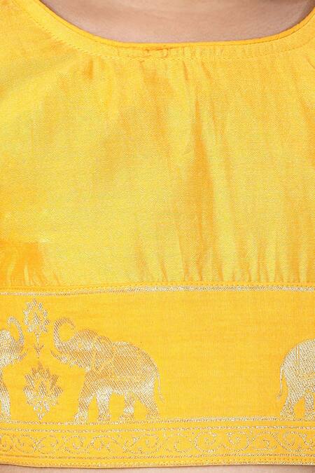 Buy_Little Bansi_Yellow Cotton Embroidery, Lace Elephant Motif Lehenga Set 
