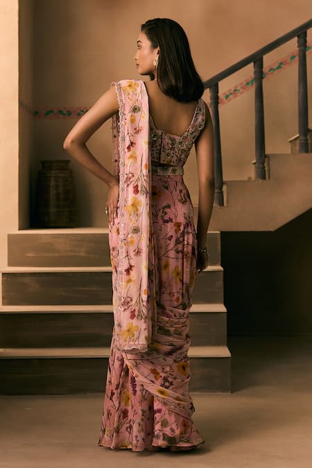 1999ad By Amita & Deepak Printed Pre-Draped Skirt Saree With Blouse 