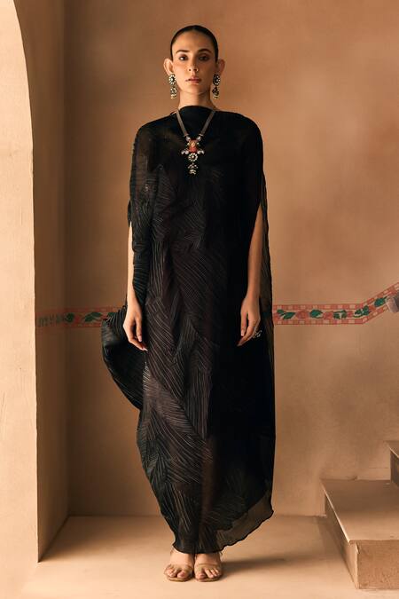 Buy 1999ad By Amita & Deepak Black Organza High Neck Crushed Draped Dress Online at Aza Fashions Buy_1999ad By Amita & Deepak_Black Organza High Neck Crushed Draped Dress _Online_at_Aza_Fashions