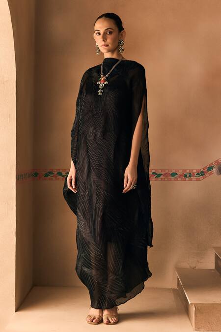 Buy 1999ad By Amita & Deepak Black Organza High Neck Crushed Draped Dress Buy_1999ad By Amita & Deepak_Black Organza High Neck Crushed Draped Dress