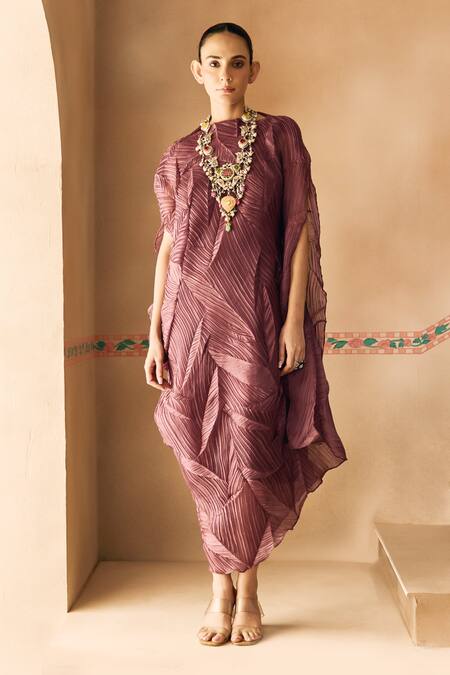 Buy 1999ad By Amita & Deepak Maroon Organza Round Neck Crush Draped Dress Online at Aza Fashions Buy_1999ad By Amita & Deepak_Maroon Organza Round Neck Crush Draped Dress _Online_at_Aza_Fashions