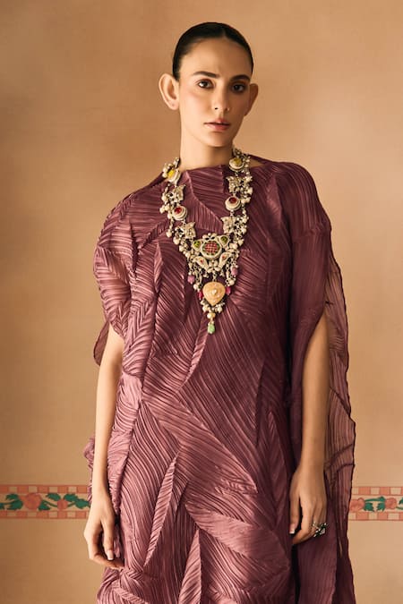 Buy 1999ad By Amita & Deepak Maroon Organza Round Neck Crush Draped Dress Buy_1999ad By Amita & Deepak_Maroon Organza Round Neck Crush Draped Dress