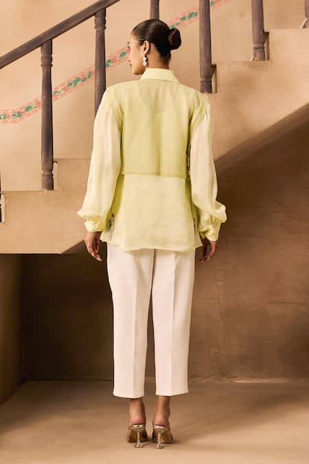 1999ad By Amita & Deepak Organza 3D Flower Embroidered Shirt & Pant Set 