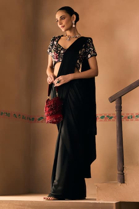 1999ad By Amita & Deepak Embroidered Blouse With Pre-Draped Saree 