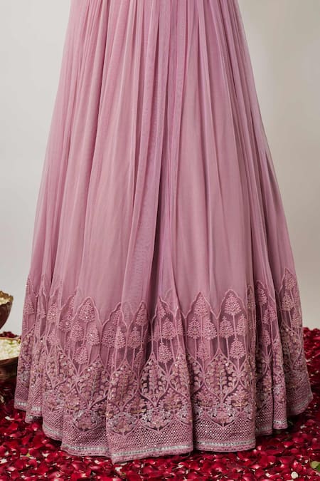 Renee label_Mauve Viscose Georgette, Net Sequins, Embroidery Arisa Thread Lehenga Set _Online_at_Aza_Fashions