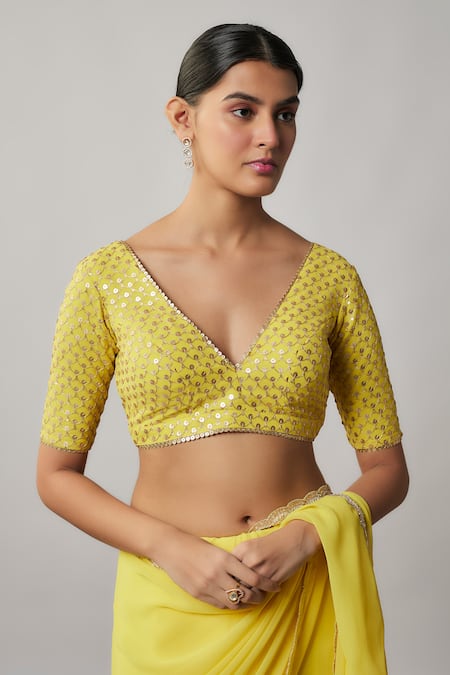 Buy Renee label Yellow Viscose Georgette, Crepe Sequins Mehreen Embroidered Saree With Blouse Online at Aza Fashions Buy_Renee label_Yellow Viscose Georgette, Crepe Sequins Mehreen Embroidered Saree With Blouse _Online_at_Aza_Fashions