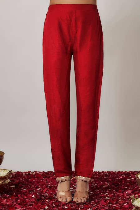 Buy_Renee label_Red Viscose Georgette, Dupion Zari, Aashia Banarasi Woven Kurta Pant Set _Online_at_Aza_Fashions