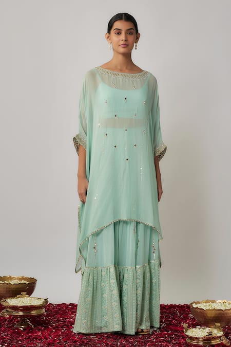 Renee label Kusha Embroidered Kaftan Sharara Set 