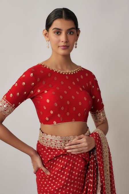 Renee label_Red Viscose Georgette, Satin Zari, Sequins, Payalia Woven Saree With Blouse _Online_at_Aza_Fashions