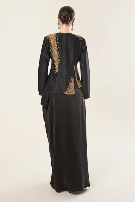 RICHA AHLUWALIA Black Embroidered Jacket Skirt Set 