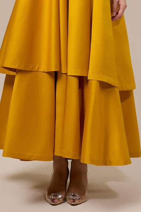 Buy RICHA AHLUWALIA Yellow Chanderi Silk Embroidery, Sequins, Beads, Metallic Bloom Mustard Dress Online at Aza Fashions Buy_RICHA AHLUWALIA_Yellow Chanderi Silk Embroidery, Sequins, Beads, Metallic Bloom Mustard Dress _Online_at_Aza_Fashions