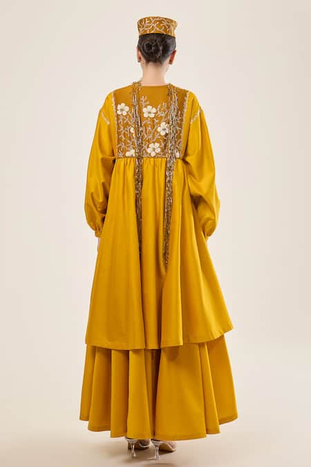 RICHA AHLUWALIA Bloom Mustard Embroidered Dress 