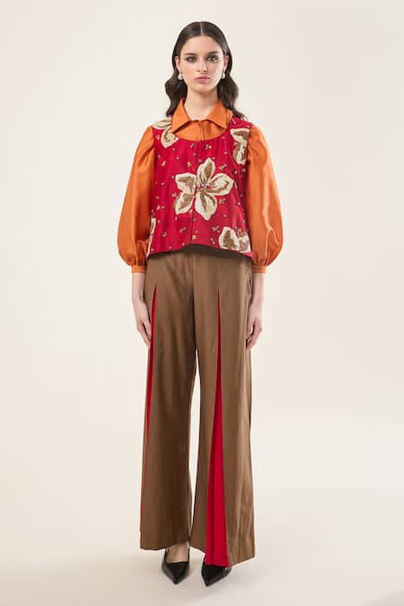 RICHA AHLUWALIA Floral Embroidered Jacket Pant Set 