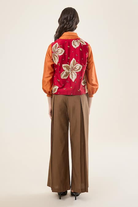 RICHA AHLUWALIA Floral Embroidered Jacket Pant Set 