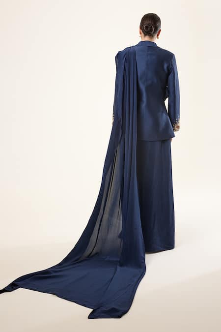 RICHA AHLUWALIA Midnight Spark Blazer With Draped Skirt 