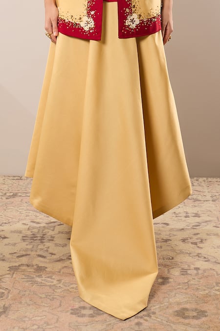 Buy_RICHA AHLUWALIA_Beige Chanderi Silk, Voile Embroidery, Sparkling Flora Jacket Skirt Set _Online_at_Aza_Fashions