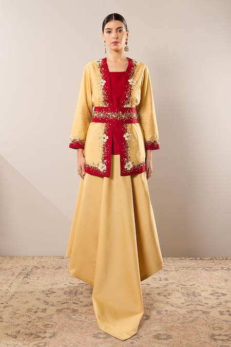 RICHA AHLUWALIA Sparkling Flora Embroidered Jacket Skirt Set 